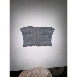 Shein L Denim strapless bra corset crop top